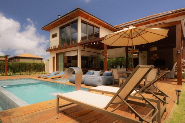 Modern villa with swimming pool and lounge area